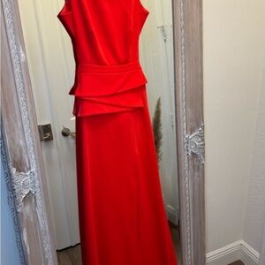 BCBGMaxAzria Vibrant Red long Dress with a sexy slit.